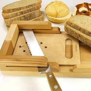 One-handed Bread slicer for rolls, buns, loafs, pastry. Assistive cutting aid for people with limited hand function. Slice safely and evenly
