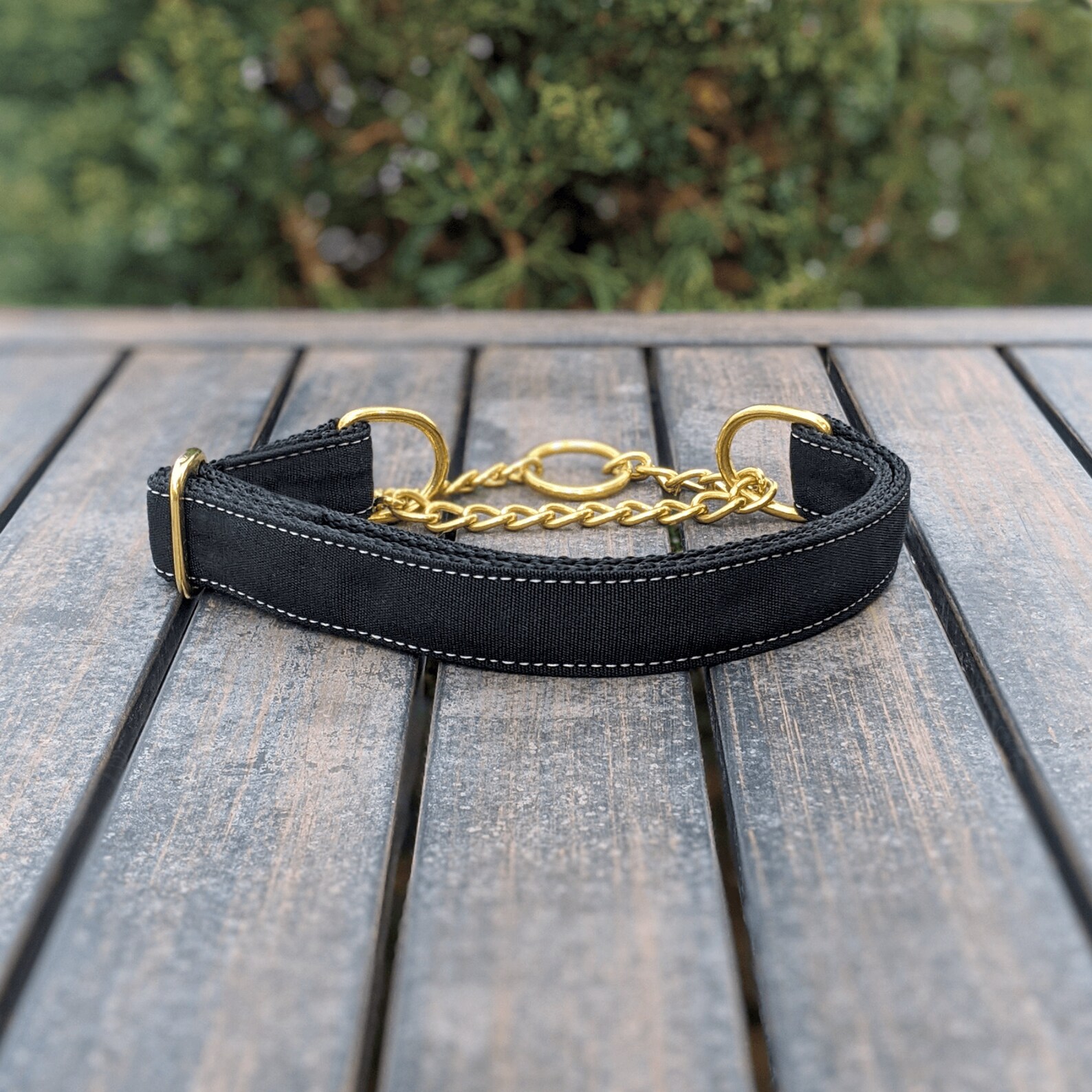 Black Martingale Dog Collar Gold Metal Chain Martingale Etsy