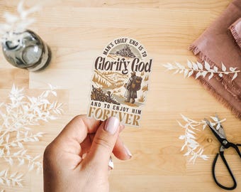 Glorify God And Enjoy Him Sticker, Christian Sticker, Faith Sticker, Bible Verse Decal, Scripture Sticker, Die Cut Label, Waterproof Sticker
