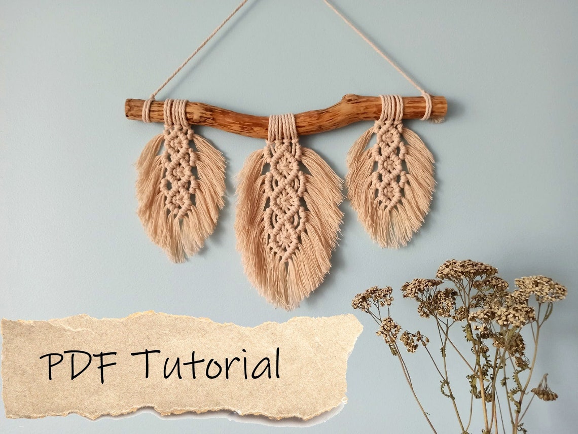 Macrame feather PDF tutorial Beginner level Pattern Leaf Etsy
