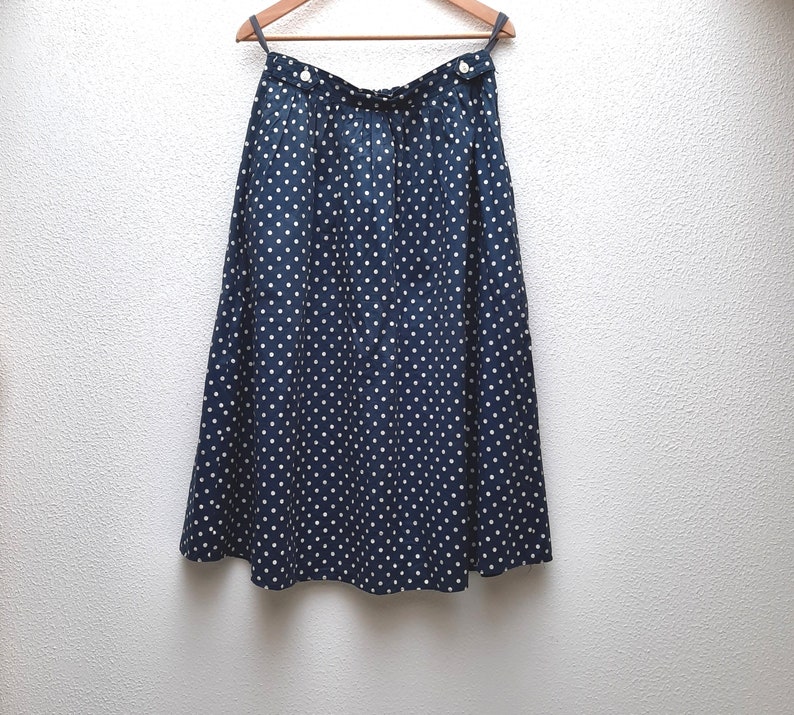 Swinging Skirt Used Rockabilly Vintage Skirt Polka Dots Polka Dot Navy and White Dots