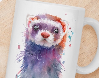 Ferret Coffee Mug, gift for ferret lover, colorful ferret cup, white glossy mug