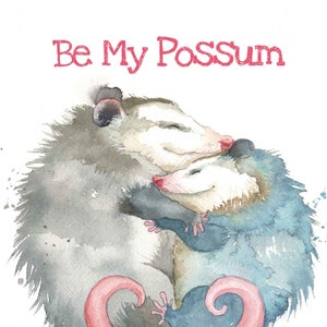 Possum Valentine's Card, Cute Hugging Opossums Gift for Her