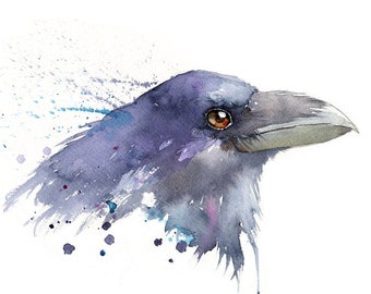 Peinture à l’aquarelle Raven Print, The Raven painting, Bird Lover’s Art, Edgar Allan Poe, Aquarelle Bird Art, Nature Decor, Wildlife Painting