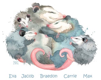 Cadeau familial opossum personnalisé pour maman, cadeau de la fête des mères Opossum, cadeau de maman opossums étreignant, opossum maman papa et enfants, cadeau pour elle