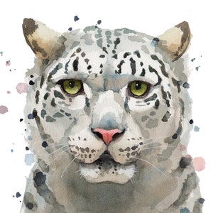 WATERCOLOR LEOPARD PRINT, snow leopard print, animal art, wildlife art, cat lover gift, leopard painting, cat watercolor art, animal gift