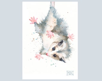 Opossum Art Print, Baby Possum Watercolor Print, Cute Opossum Giclee Print, Gift for Opossum Lover, Baby Animal Nursery Print, Possum Love