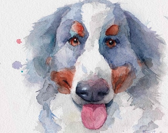Peinture de chien de montagne bernois, cadeau d'amant de chien bernois, impression d'aquarelle de chien de montagne bernois, mémorial de chien de montagne bernois