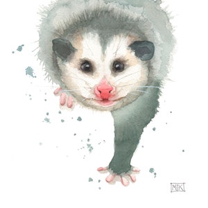 Cute Opossum Print, Cadeau pour Opossum Lover, Possum Art, Opossum Aquarelle Giclee, Animaux aquarelle, Décor de pépinière