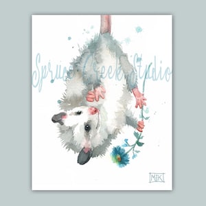 Opossum Lover Print, Baby Opossum Print, Cute Possum Watercolor Art, Possum Picture, Baby Animal Nursery Print