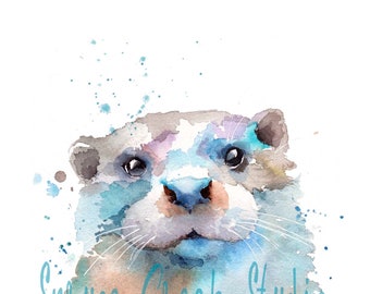 Otter Print, otter painting, otter spirit animal, funny otter