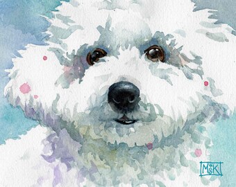 Amateur de Bichon Frese, cadeau impression d'art Bichon Frese, maman Bichon Frese, peinture aquarelle originale bichon Parint, art mural chien, portrait, 8 x 10