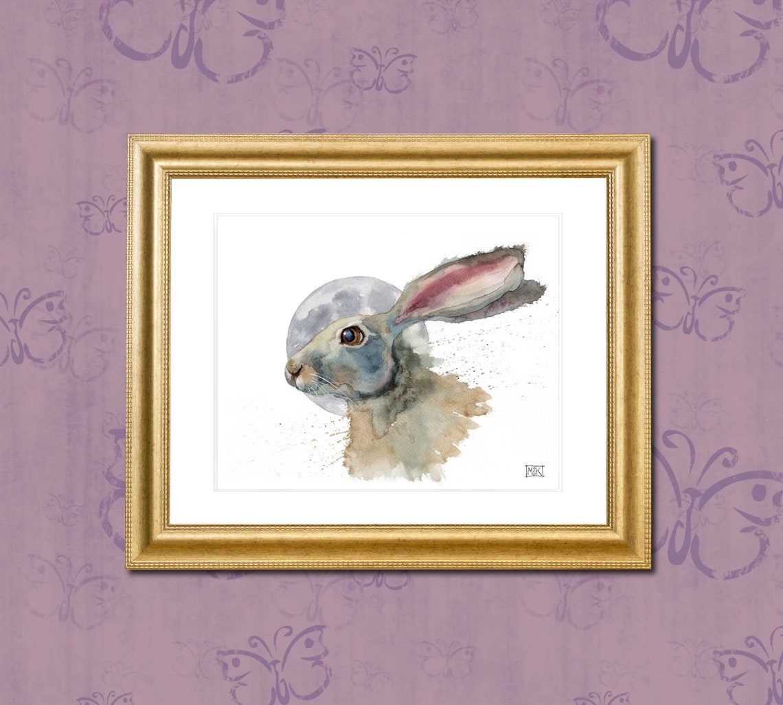 Hare and Moon Watercolor Print Watercolor Hare Fairy Tale | Etsy
