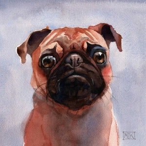 Pug print, pug lover&#39;s gift, pet memorial print, watercolor of dog