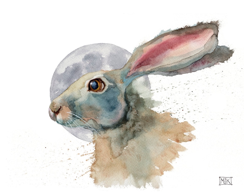 Hare and Moon Watercolor Print Watercolor Hare Fairy Tale | Etsy