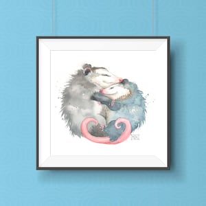 Possum Art, Opossum Gift, Cute Possums Hugging Print,  Opossum Lover Gift, Possum Mom Art