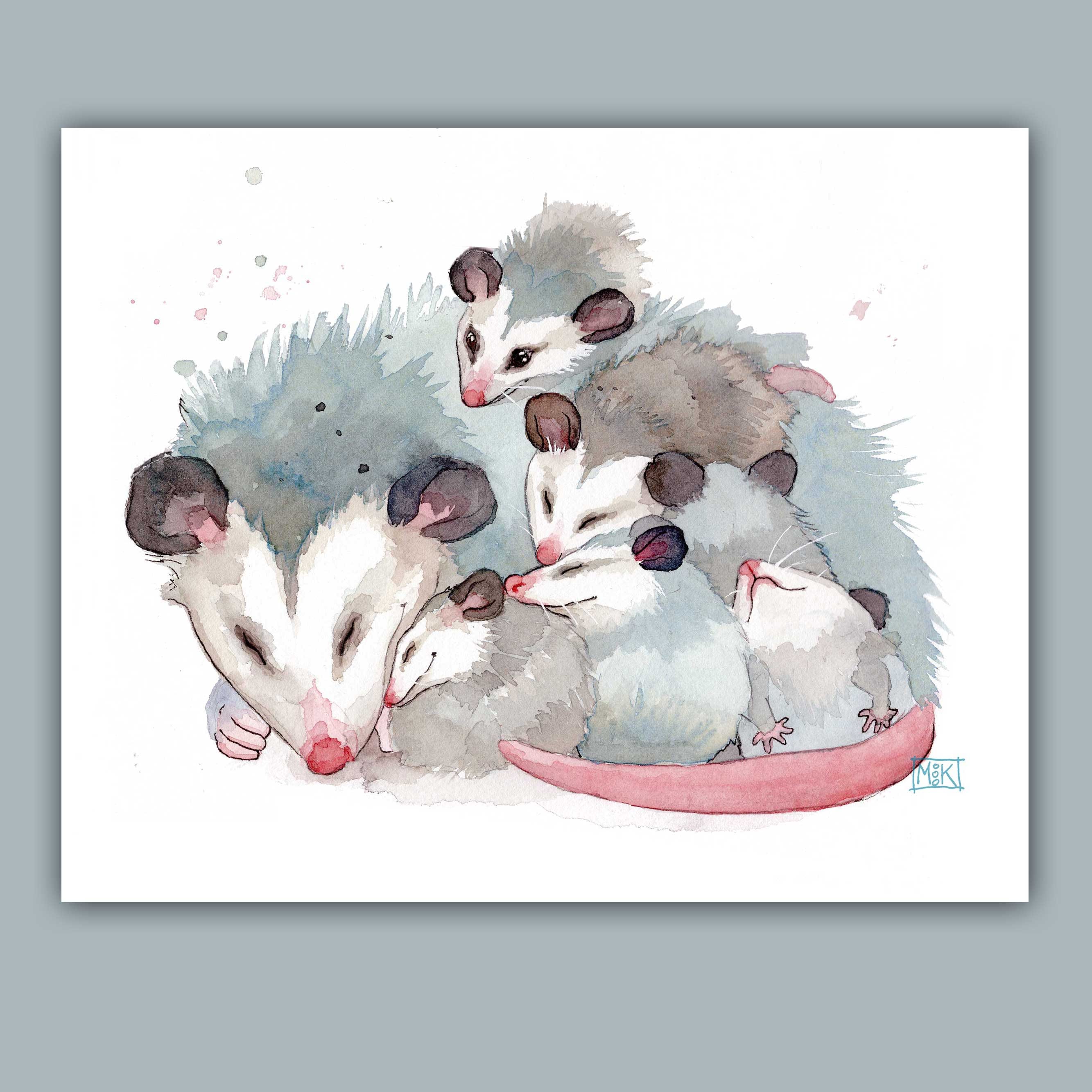 A Passel of Possums, possum love, fun, psychedelic Art Print for