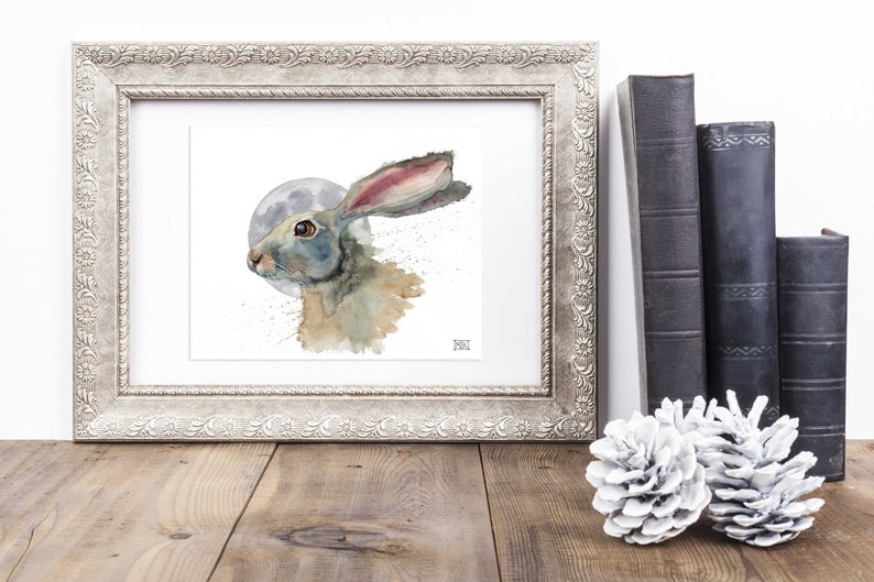 Hare and Moon Watercolor Print Watercolor Hare Fairy Tale | Etsy
