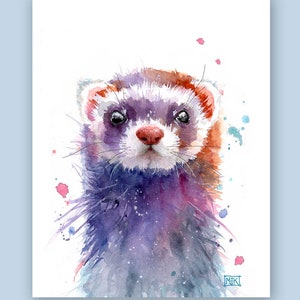 Ferret Gift, Ferret Lover Art Print, Ferrets Portrait Painting, Nursery Watercolor Print