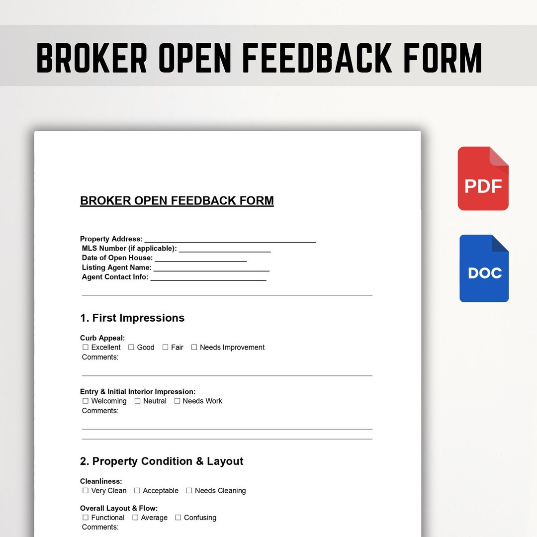 Editable Broker Open Feedback Form: Real Estate Agent Review (DOC & PDF ...