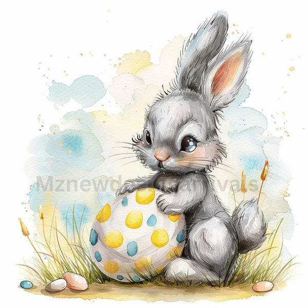 20 Easter Bunny And Egg Clipart, Easter Clipart, Printable Watercolor clipart, High Quality JPEG, Digital download