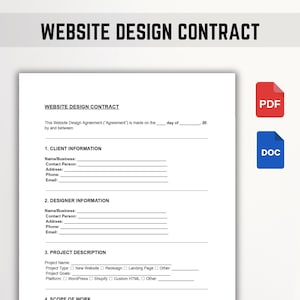 Modello di contratto di progettazione di siti Web / Contratto di sviluppo Web modificabile / PDF, Word, Google Docs