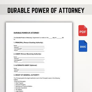 Durable Power of Attorney Template | Printable & Editable POA Form | Word, PDF, Google Docs – Instant Download