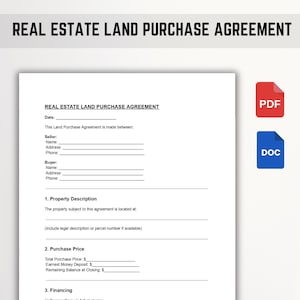 Modelo de contrato de compraventa de terrenos inmobiliarios / Contrato de venta de terrenos baldíos / PDF editable, Word, Google Docs