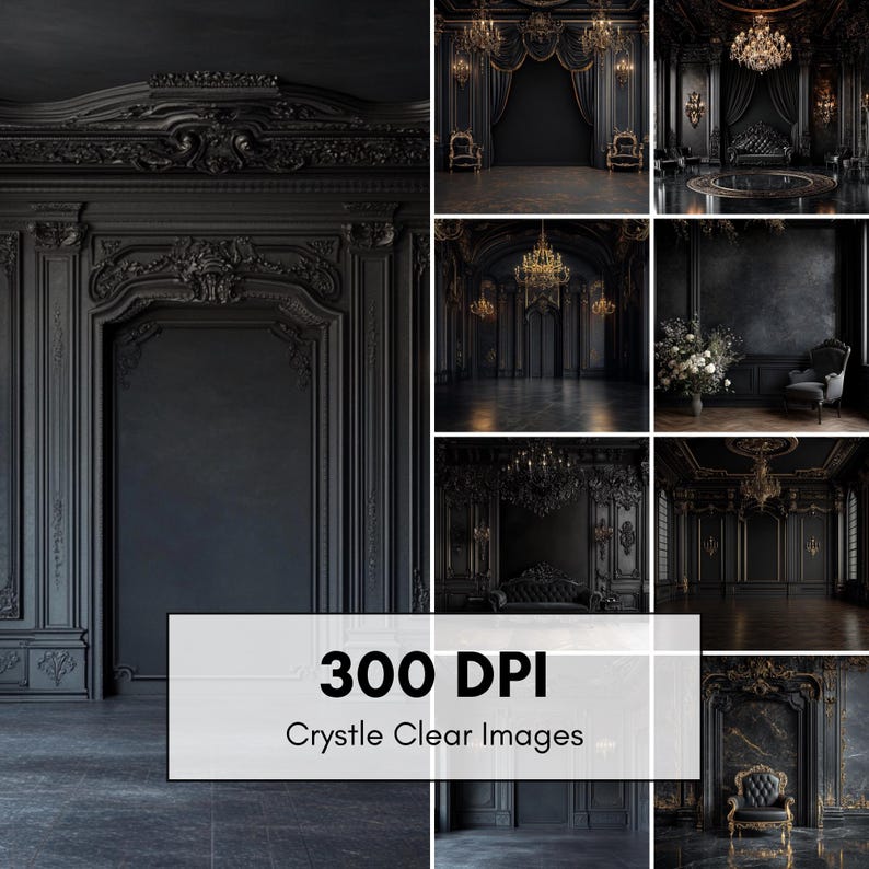Luxury Black Photography Backdrop: Elegant Room Overlays (16 JPEG ...