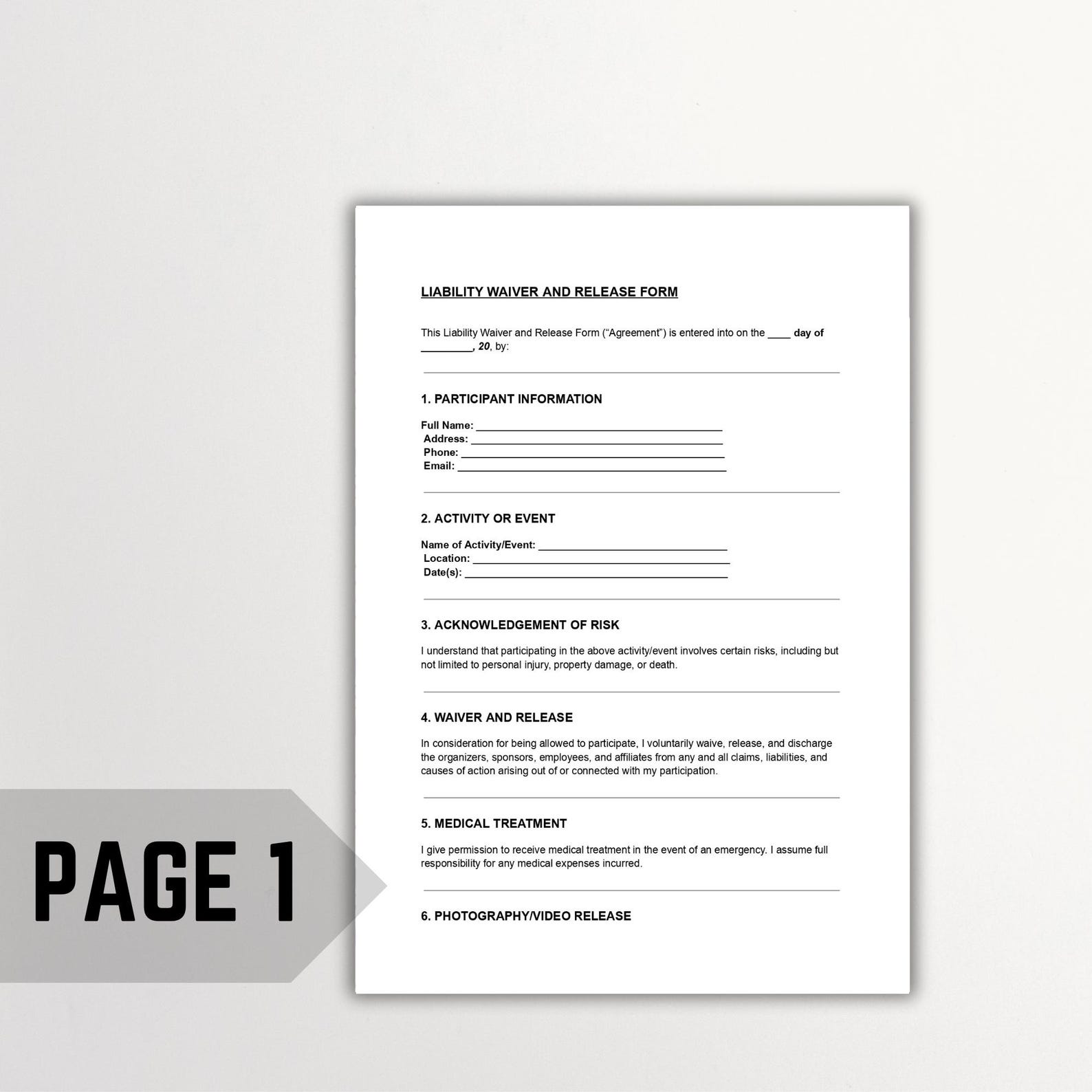 Liability Waiver and Release Form | Editable Legal Waiver Agreement ...