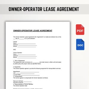 Owner-Operator Lease Agreement & Policy Contract | Fillable PDF | Instant Download