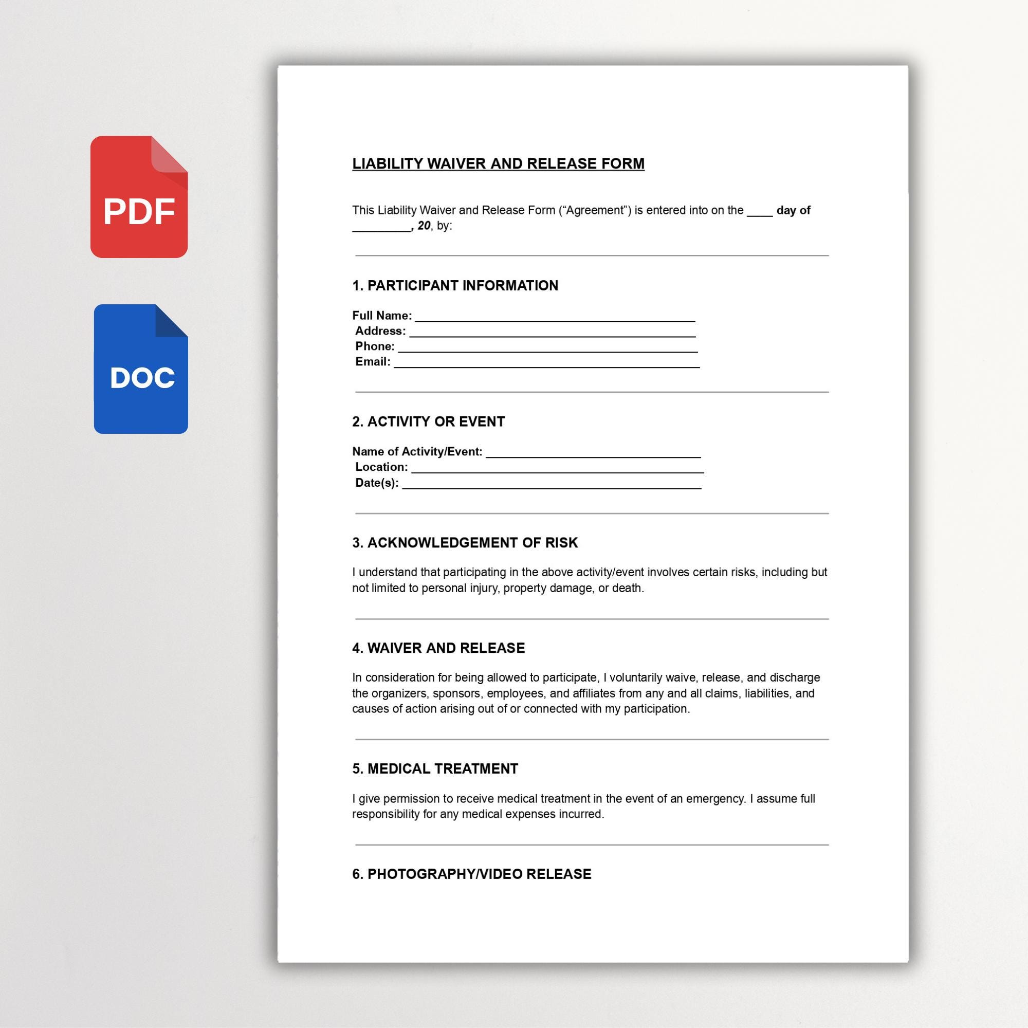 Liability Waiver and Release Form | Editable Legal Waiver Agreement ...
