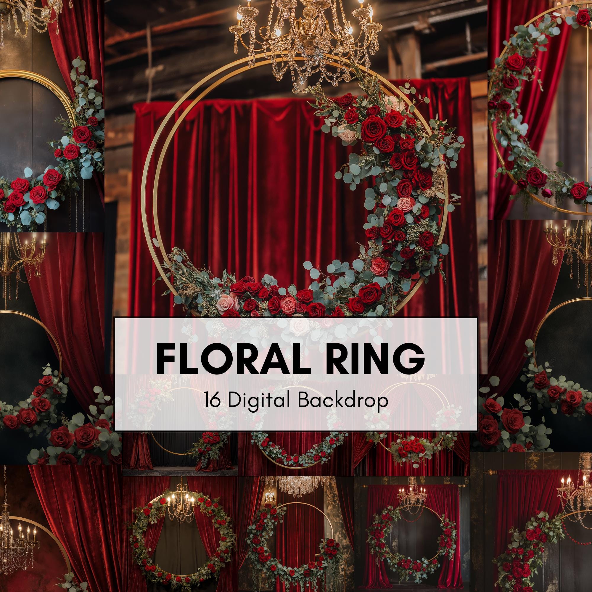 Floral ring Neutral Set Digital 16 png Backdrop Maternity Backdrop Overlays Studio Backdrop Floral hoop Photoshop Overlay