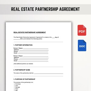 Partnerschapsovereenkomst onroerend goed | Bewerkbaar vastgoedinvesteringscontract | Pdf, Word, Google Documenten