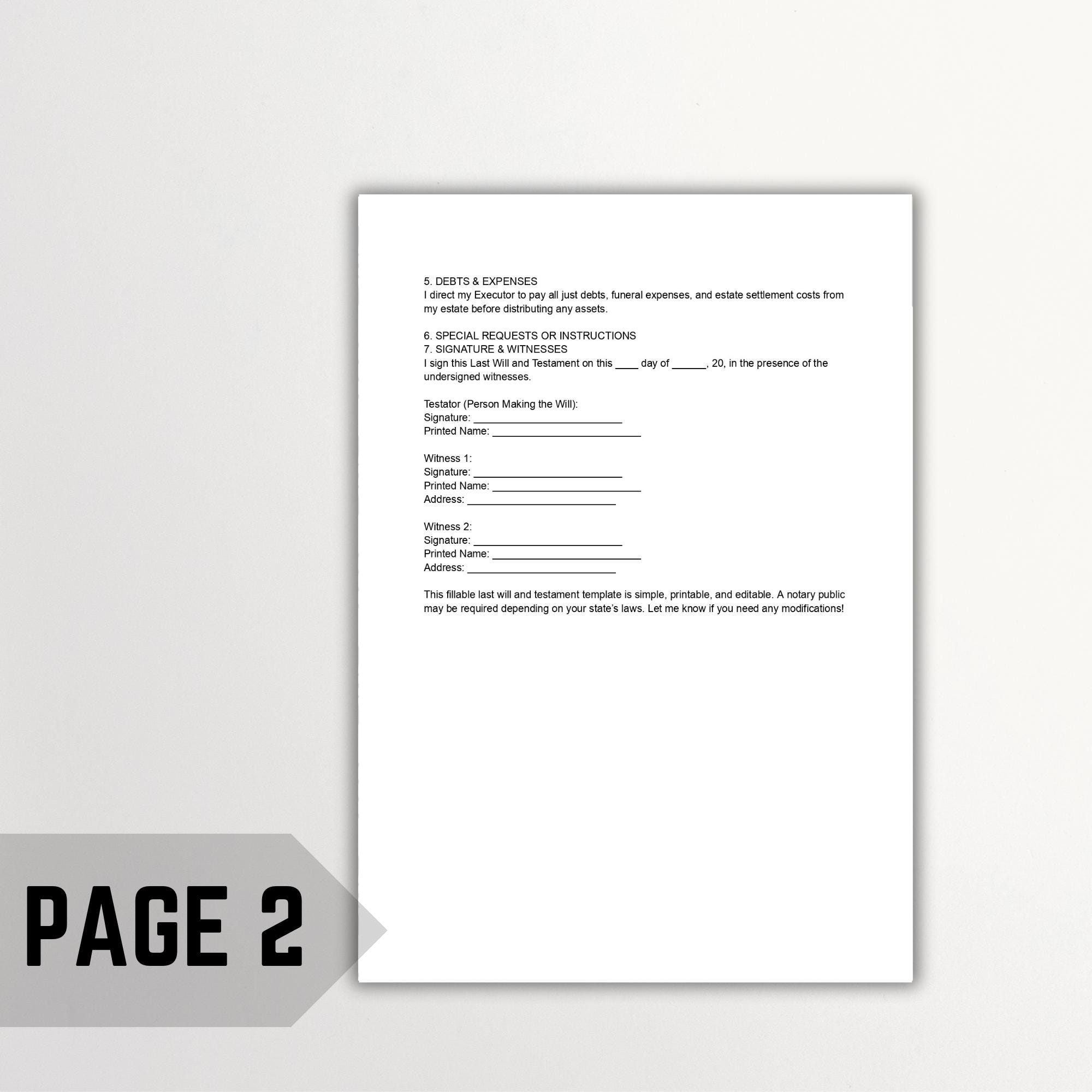 Last Will and Testament Template | Printable & Fillable Legal Will Form
