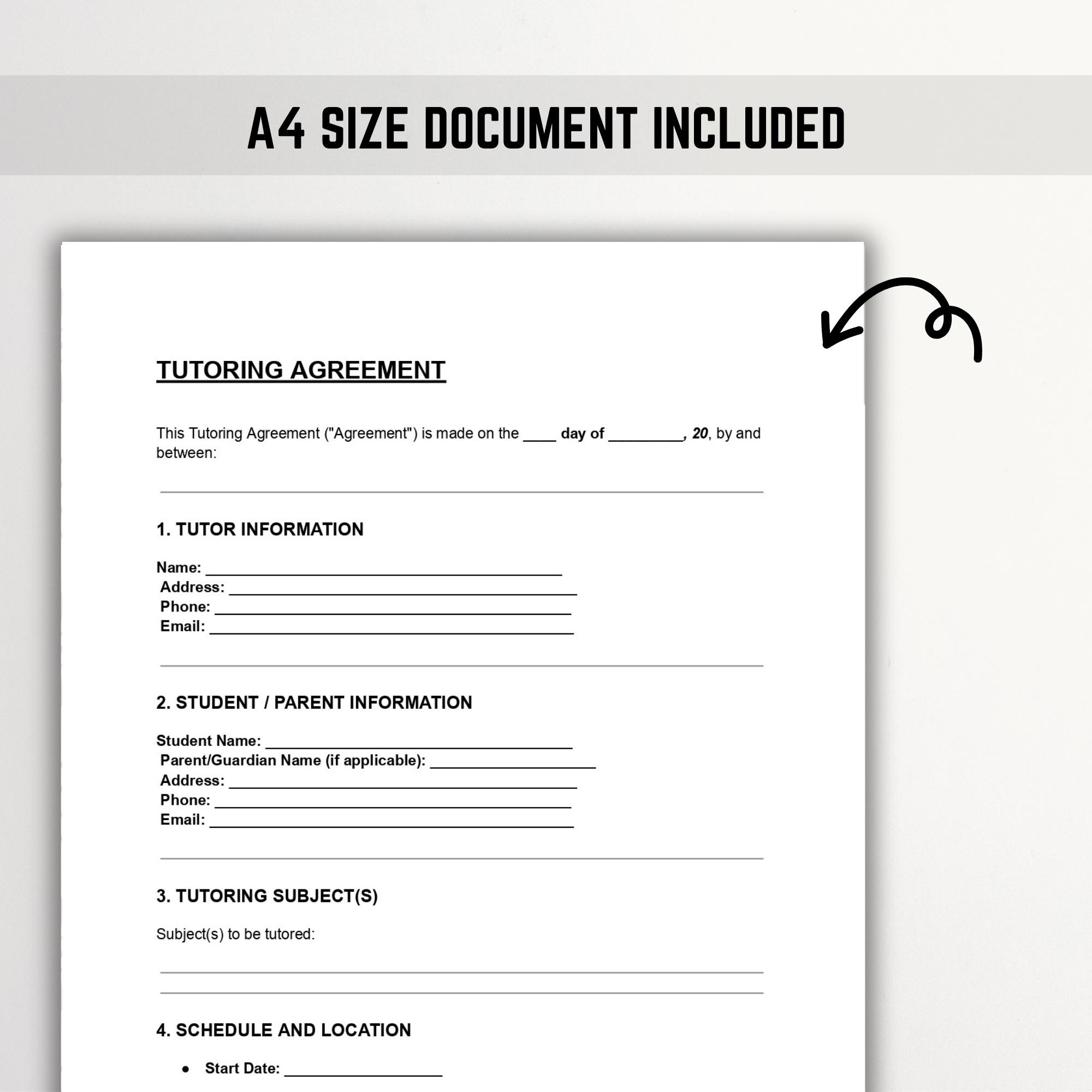 Editable Tutoring Agreement Template: Tutor Contract (PDF, Word, Google ...