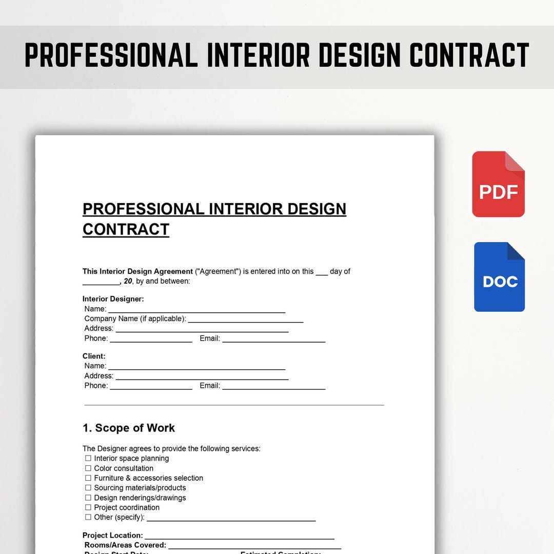 Professional Interior Design Contract Template – DOC & PDF – Editable ...