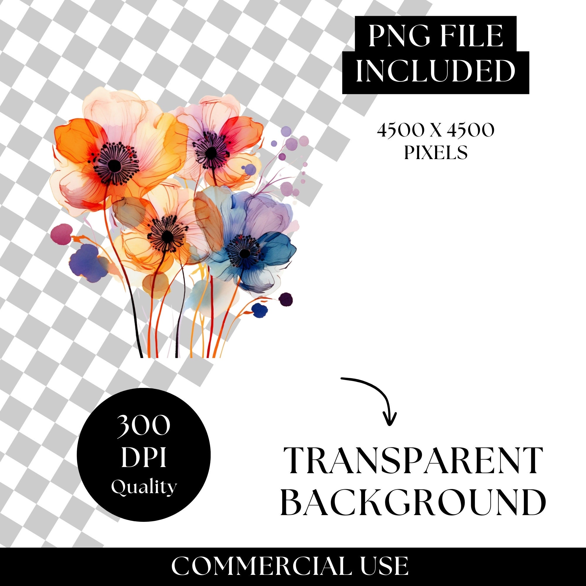 Abstract Flowers Clipart, Dried Flowers, Printable Watercolor Clipart ...