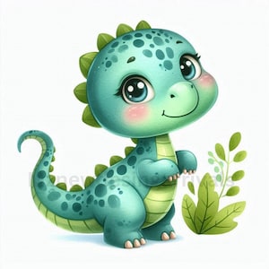 6 imágenes prediseñadas de dinosaurios de dibujos animados, dinosaurio bebé, imágenes prediseñadas de acuarela imprimibles, JPG de alta calidad, descarga digital