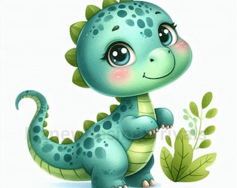 Watercolor Baby Dinosaur Clipart: Cartoon Dino Art (Digital Download)