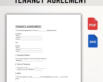 Editable Tenancy Agreement | Simple Rental Contract | Printable Template | Word, PDF, Google Docs