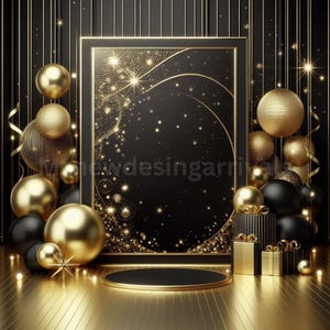 Schwarz & Gold Fotografie Hintergrund: Moderner Geburtstag Jahrestag Hintergrund (Digital)