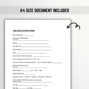Editable Job Application Template: Printable Employment Form (PDF, DOCX ...