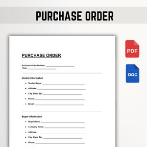 Purchase Order Template | Editable & Printable | PDF, Word, Google Docs | Business Order Form