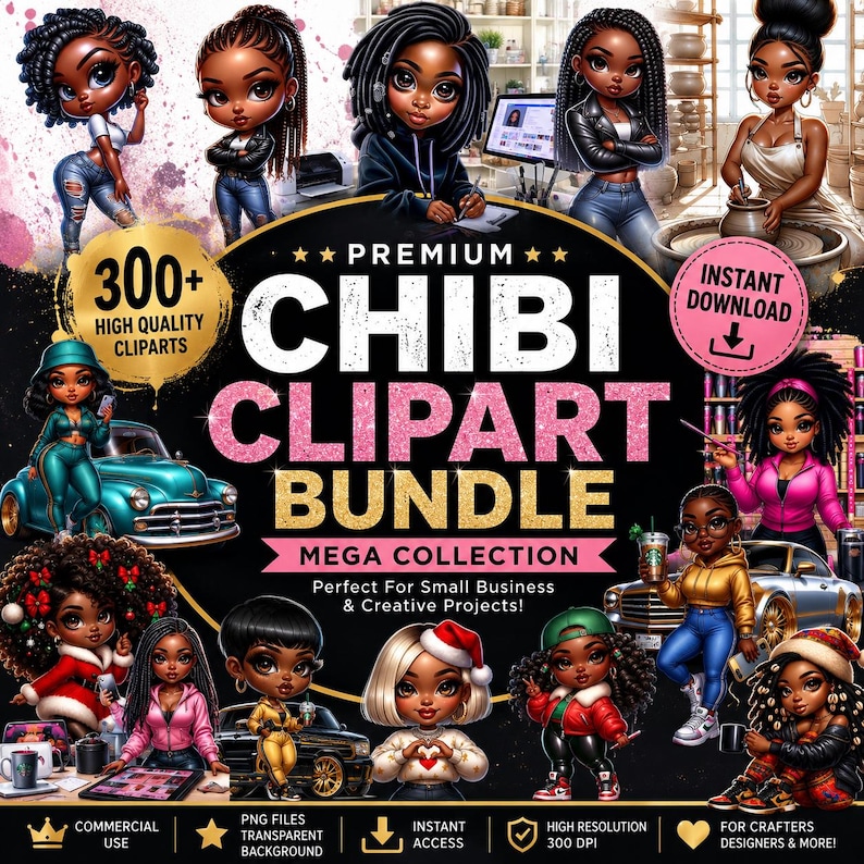 Chibi Dolls Clipart, Chibi Doll Bundle, Chibi Digi Doll, Black Chibi PNG, Digi Doll Clipart, Chibi Doll Clipart, Planner Stickers, Digi Doll Bundle, Latina Chibis, Black Chibi Doll, Afro Chibi Clipart, Fashion Girl Bundle, Clipart Doll Bundle