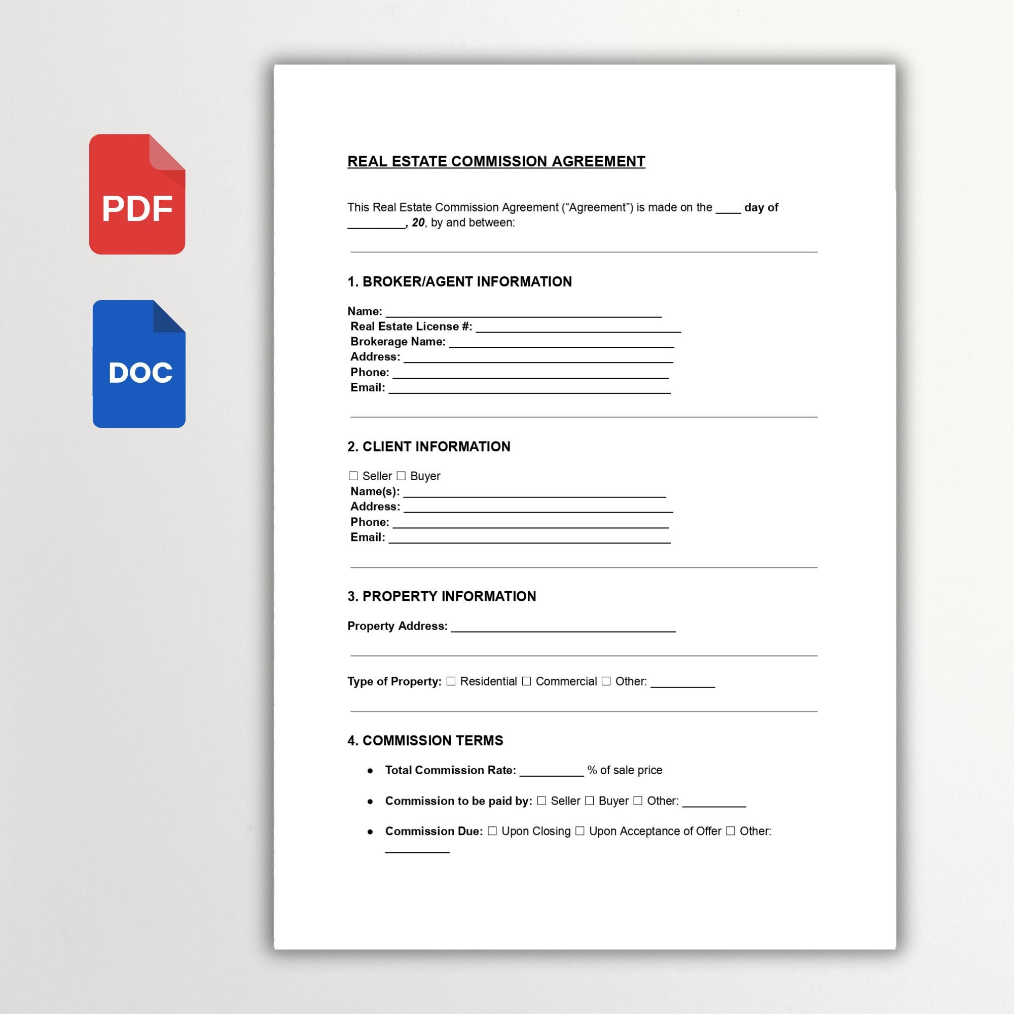 Real Estate Commission Agreement | Editable Agent Commission Contract ...