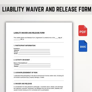 Liability Waiver and Release Form | Editable Legal Waiver Agreement | PDF, Word, Google Docs