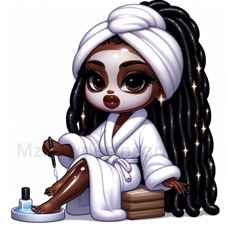 Spa Chibi 4 Chibi Clipart Set, Chibi Black Girls SPA, Black Woman Magic Clipart ...
