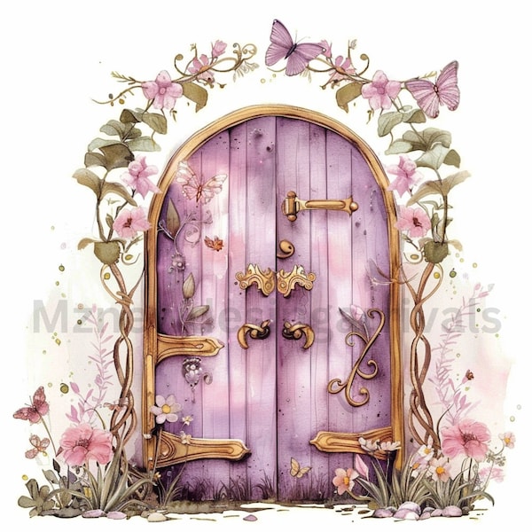 19 Floral Fairy Doors Clipart, Printable Watercolor clipart, High Quality JPGs, Digital download