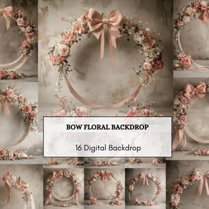 Floral Bow Studio Digital Backdrops | Maternity & Portrait Photography Background | Photoshop Overlays for Photo Editing